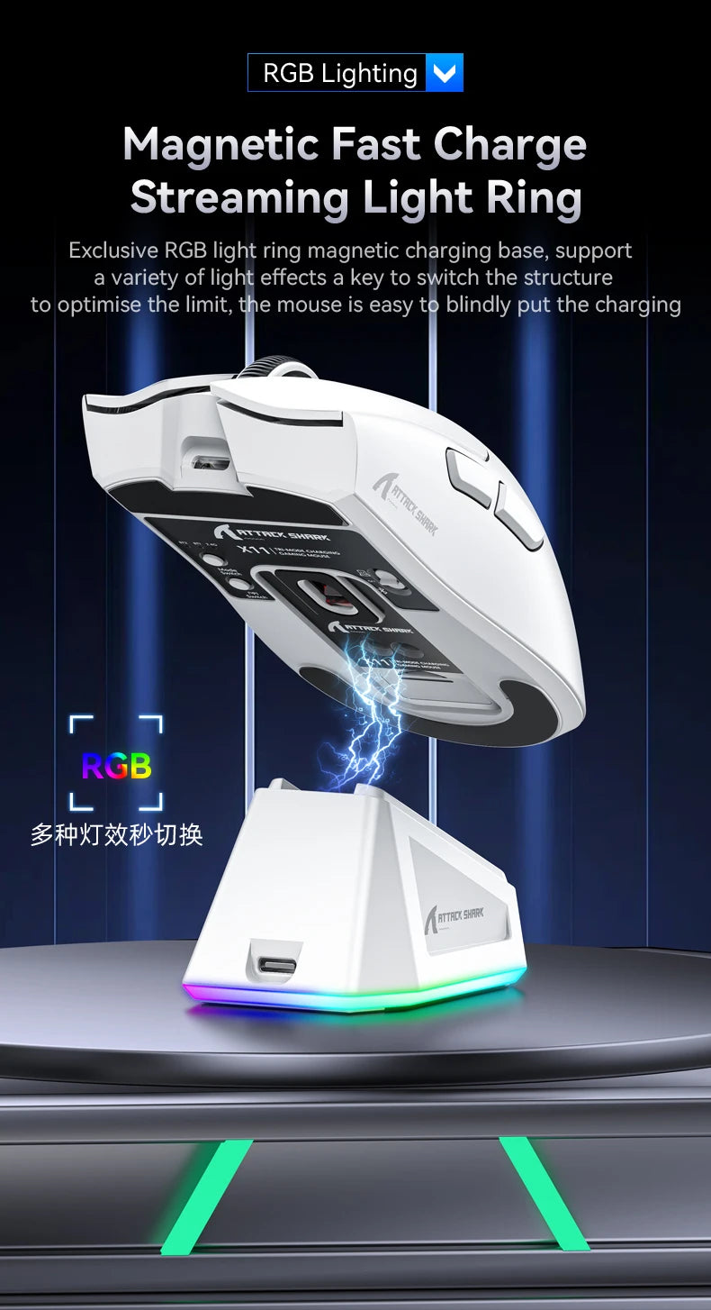 Attack Shark X11 Wireless Gaming Mouse – RGB Tri-Mode for PC Esports