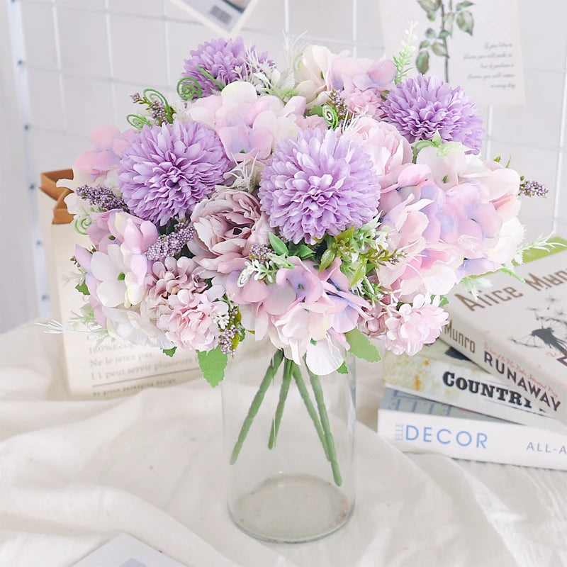 Silk Peony and Hydrangea Bouquet – Artificial Floral Decor for Wedding Home