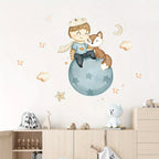 Cute Prince Fox Wall Decals – Cartoon Balloon Star Decor for Nursery Bedroom