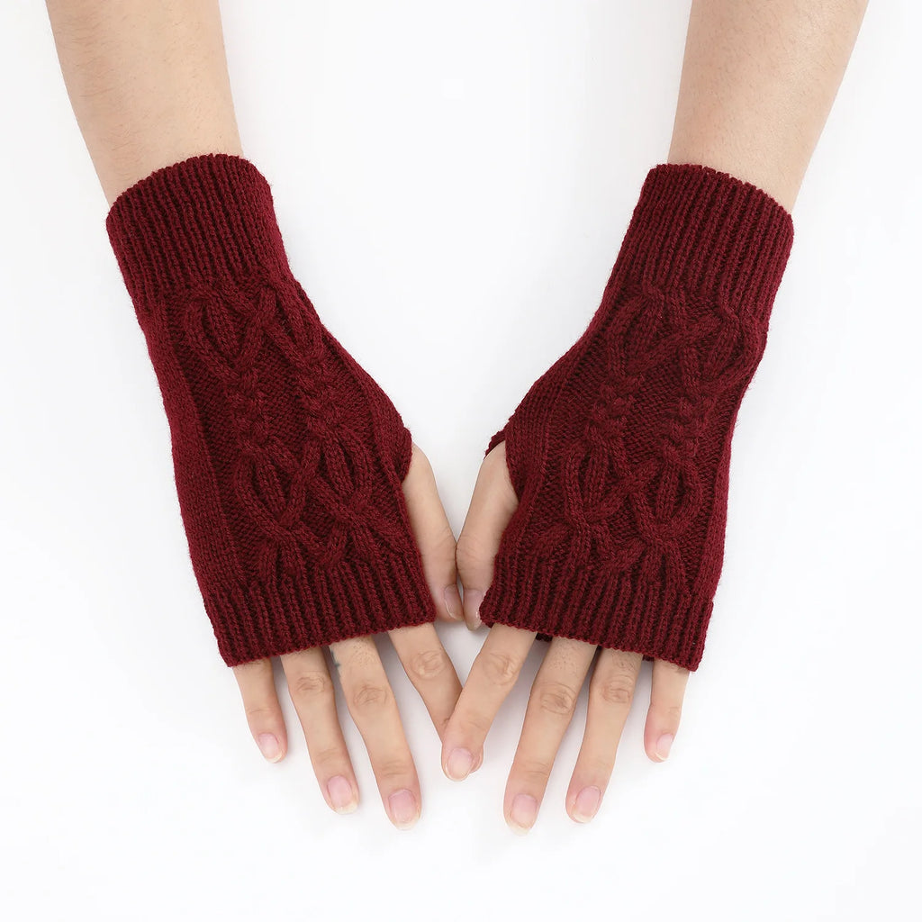 Soft Wool Half Finger Gloves – Warm Knit Arm Mittens for Winter Outdoor