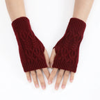 Soft Wool Half Finger Gloves – Warm Knit Arm Mittens for Winter Outdoor