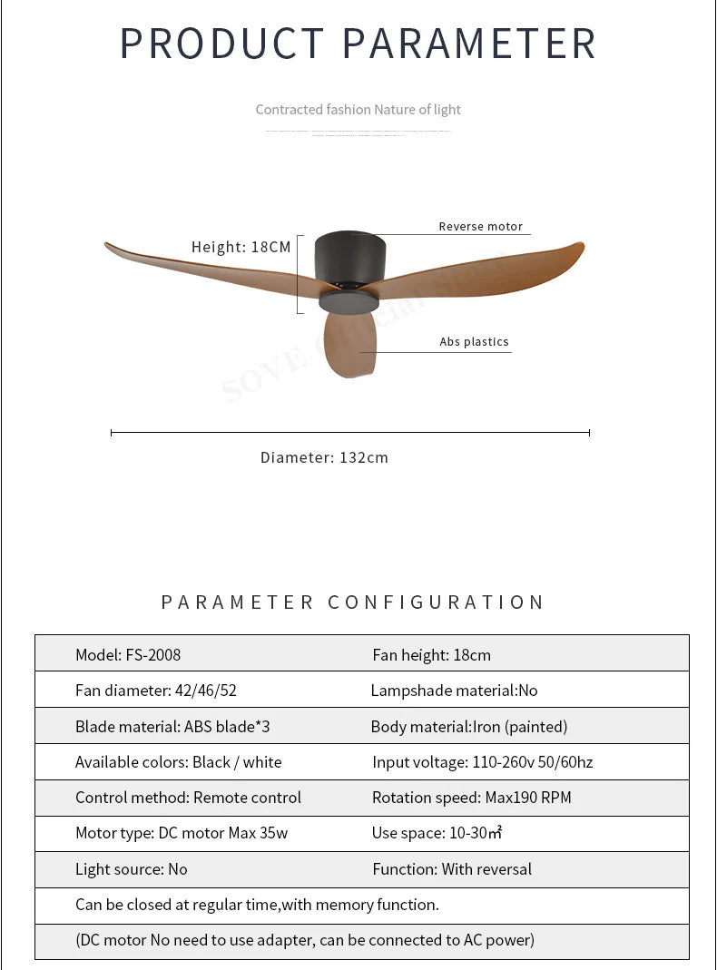 Modern DC Motor Ceiling Fan – Low Profile Minimalist for Home Decor