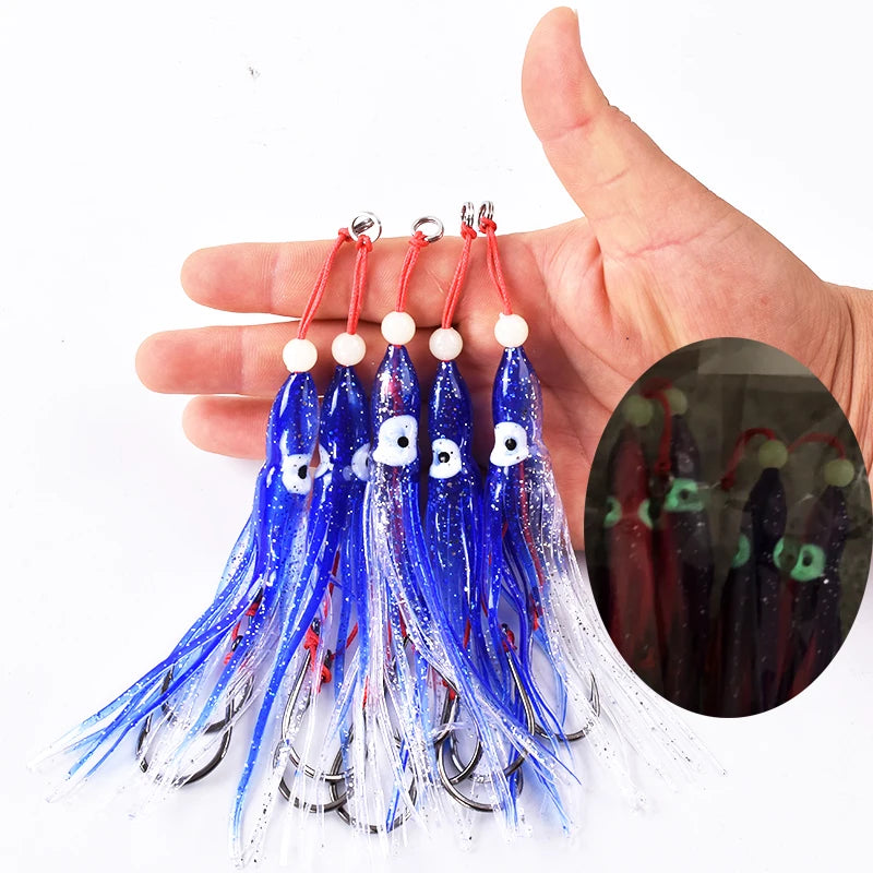 Soft Silicon Squid Lure – 12cm Double Assist Hook Rig for Saltwater Fishing