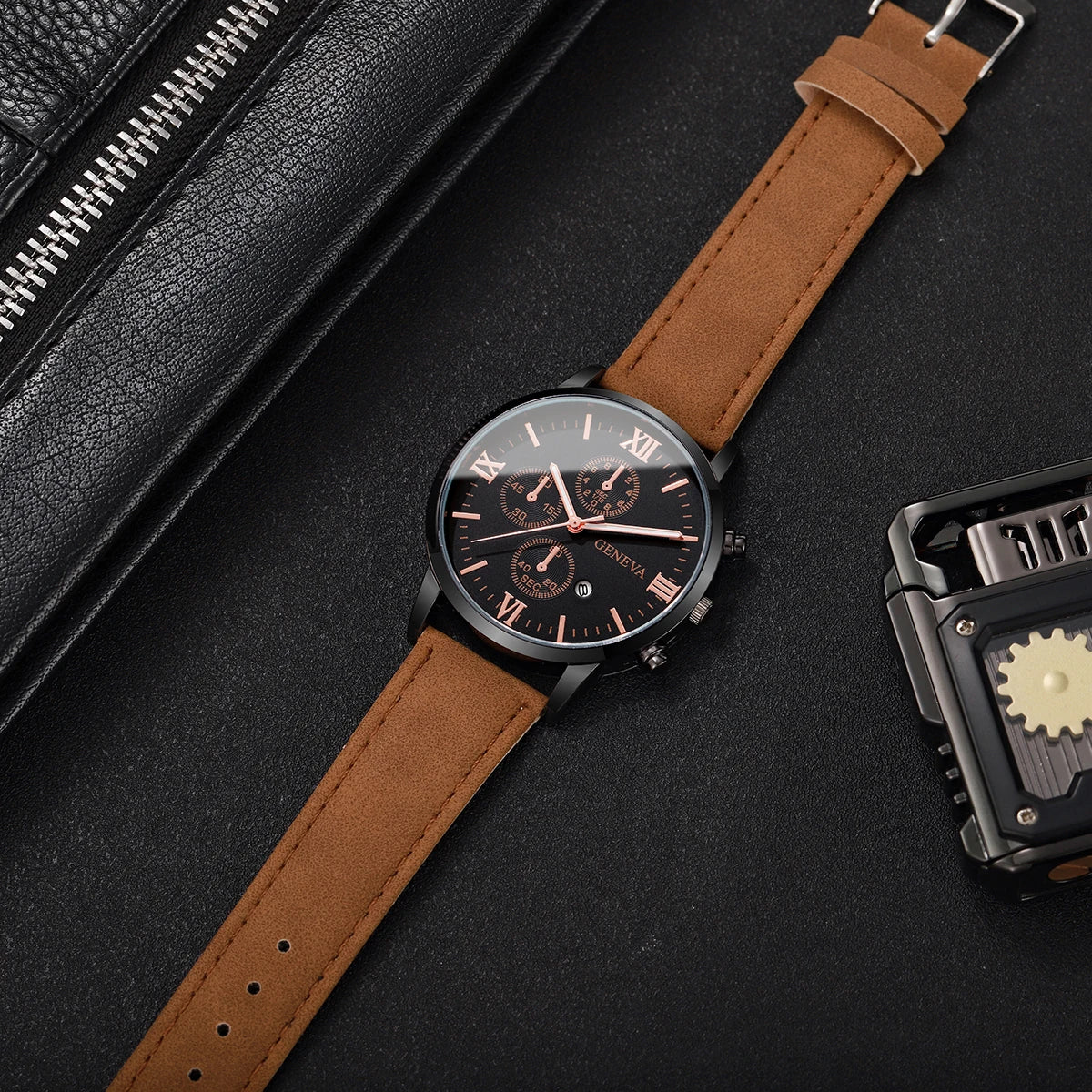 Leather Quartz Calendar Watch – Elegant Fashion Accessory for Men and Women