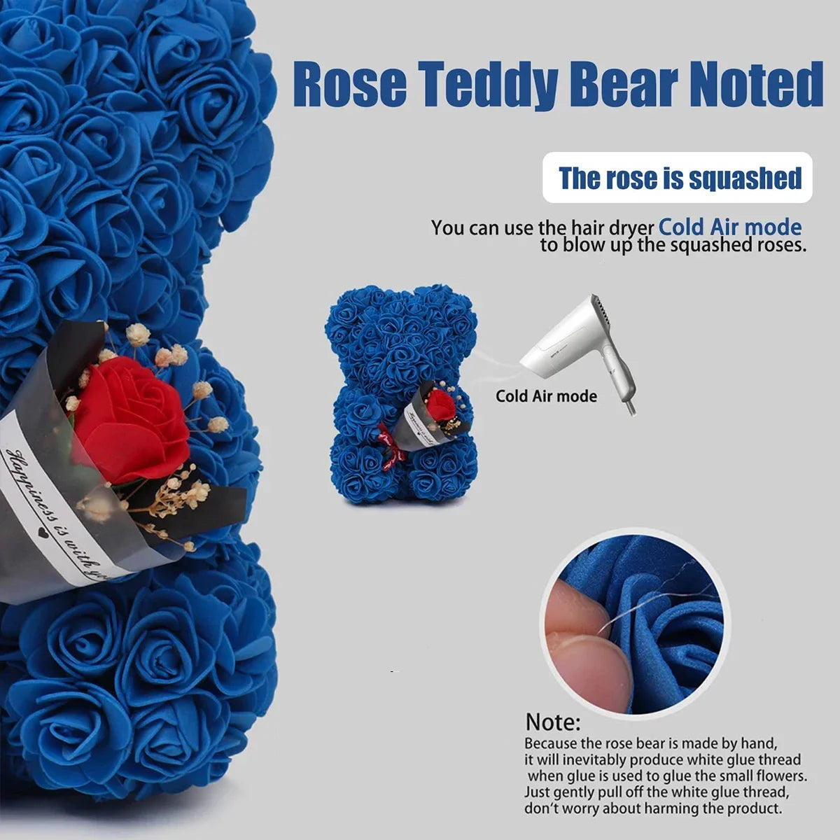 Artificial Rose Teddy Bear – 25cm Flower Figurine for Anniversary Gifts