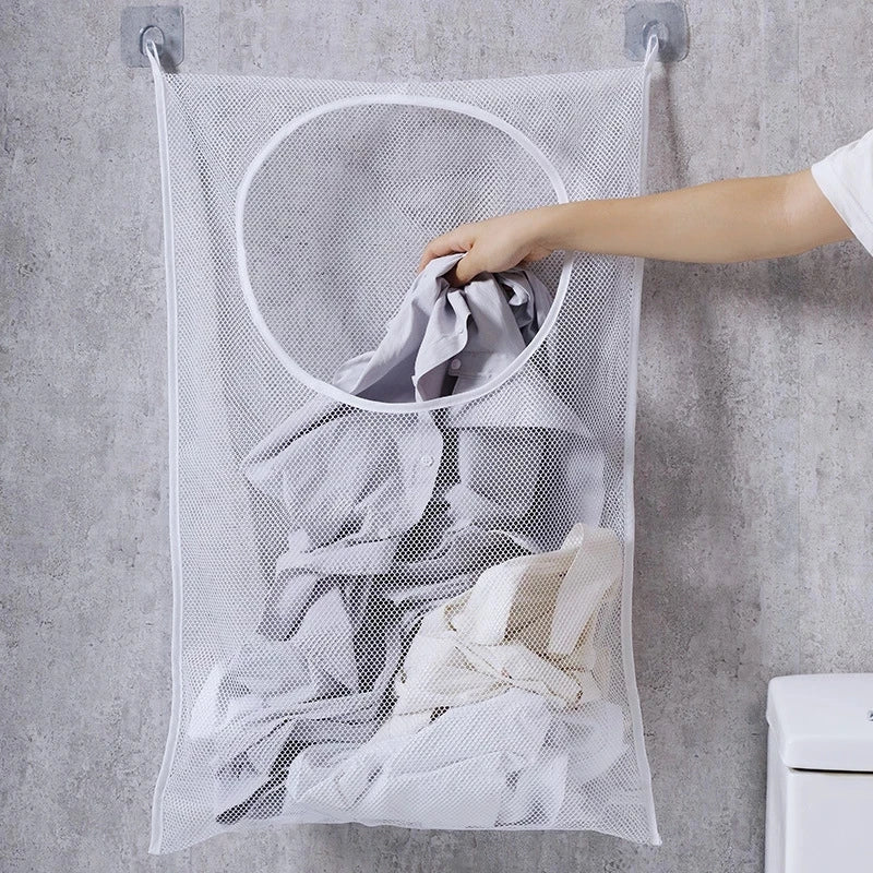 Foldable Mesh Laundry Basket – Wall Hanging Storage for Bathroom Organization