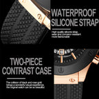 Mens Rose Gold Silicone Sports Watch – 46mm Hollow Dial for Daily Fashion