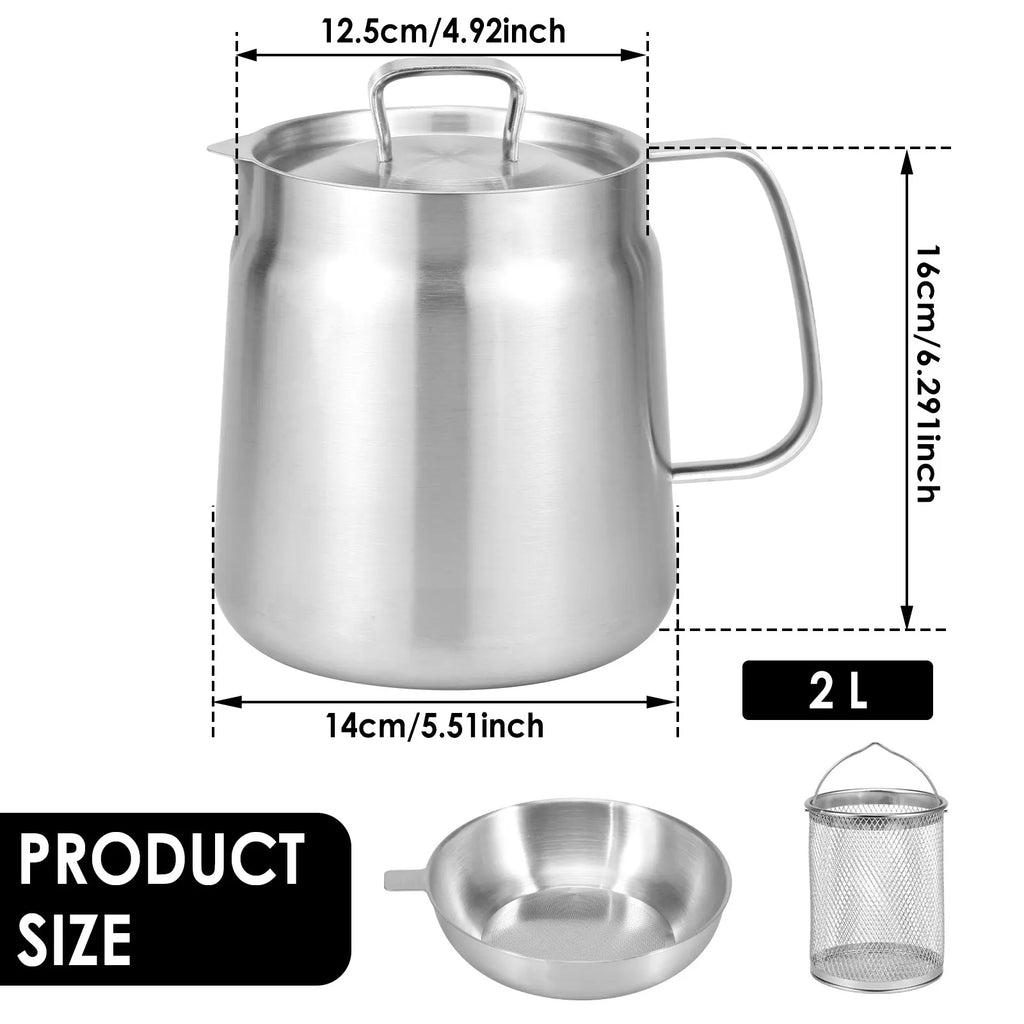 Stainless Steel Oil Strainer Pot – Fine Mesh Grease Container for Kitchen