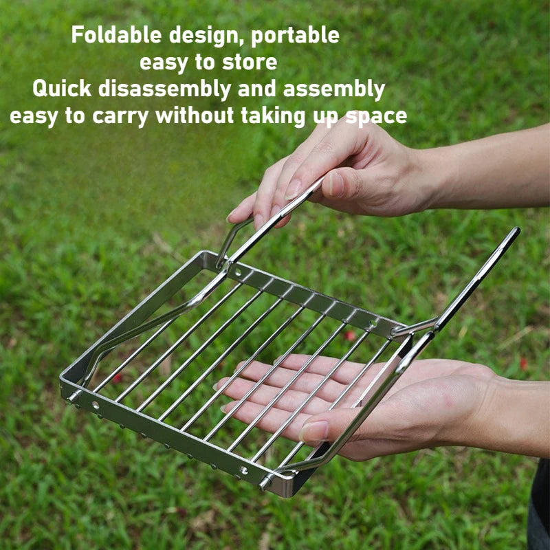 Folding Stainless Steel BBQ Grill – Portable Outdoor Alcohol Stove Rack