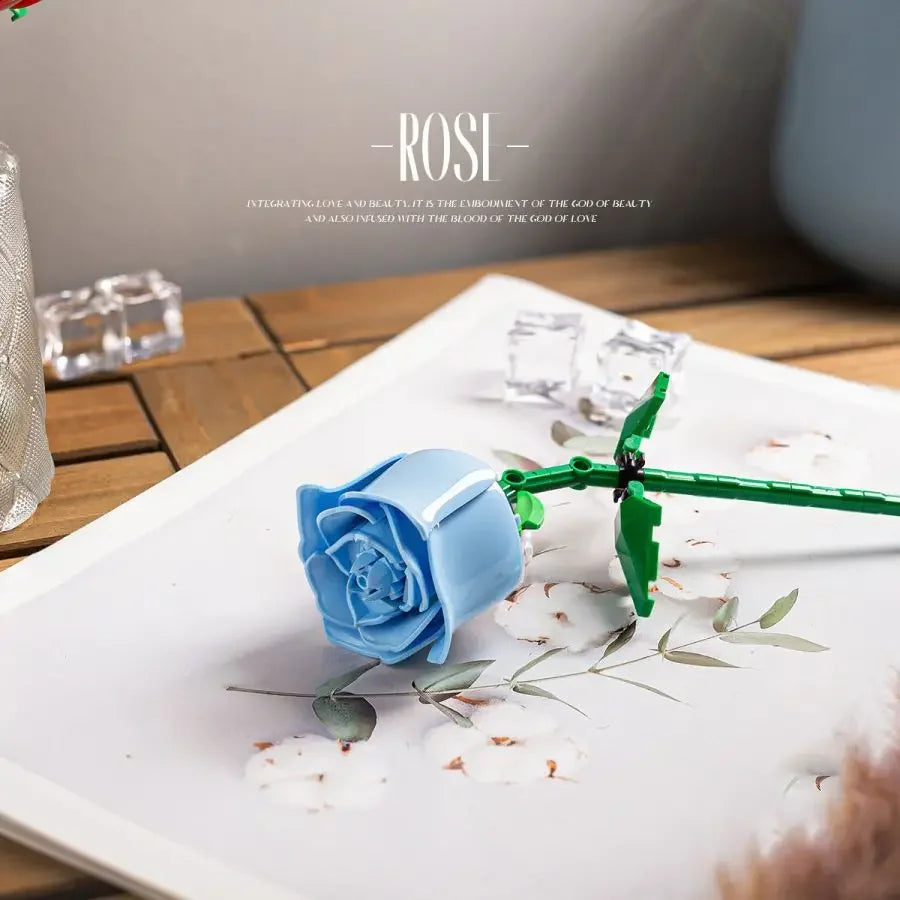Blue Rose Building Blocks – Botanical Model Kit for Valentine's Day Gifts