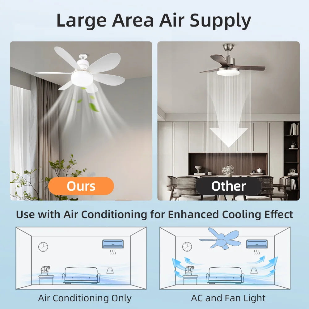 Silent Ceiling Fan Light – Remote Controlled E27 Lamp for Bedroom Living Room