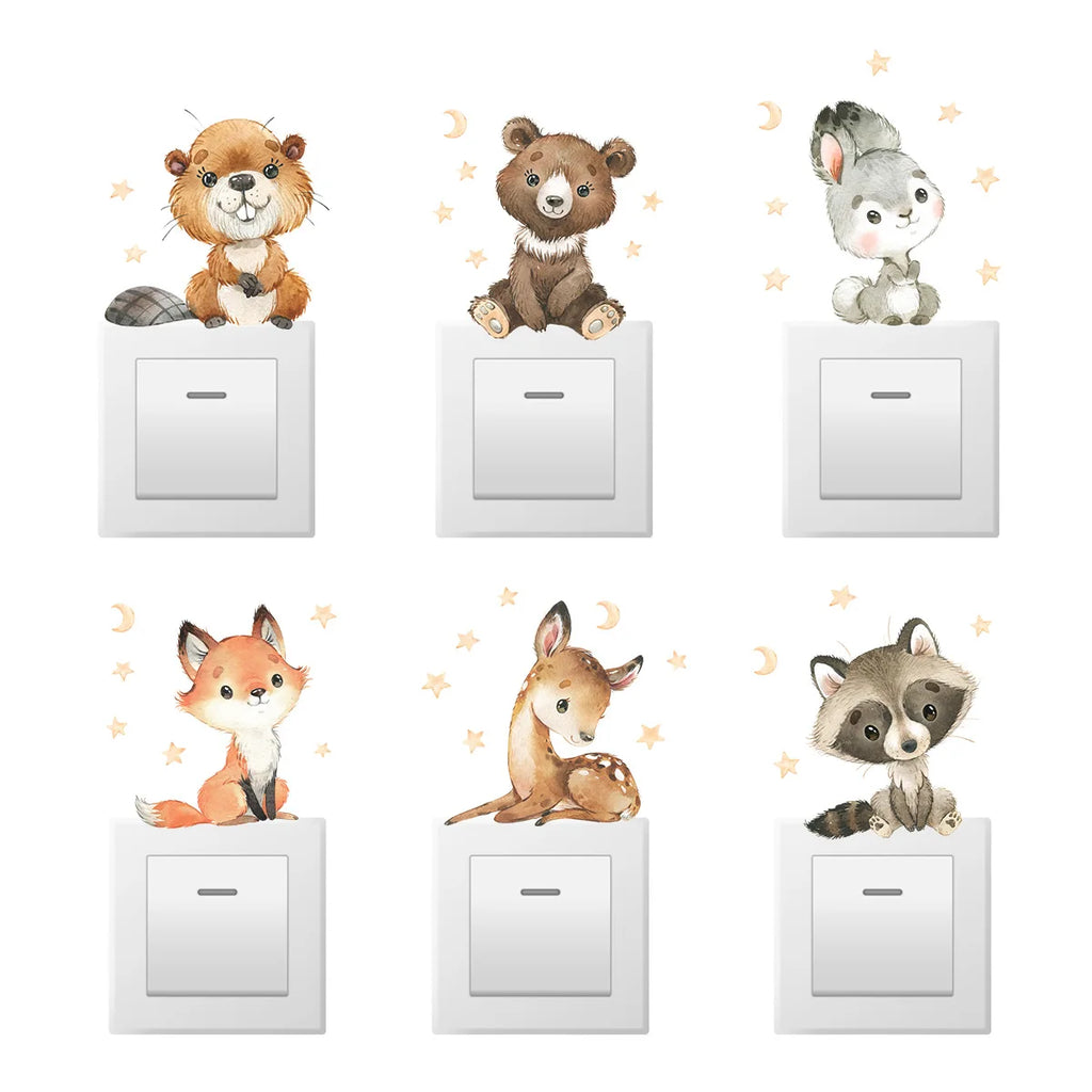 Cartoon Animal Switch Stickers – Cute Boho Wall Decals for Kids Nursery