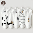 Cartoon Teddy Bear Ankle Socks – Breathable Cotton Casual Footwear for Women