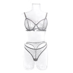 Polka Dot Mesh Lingerie Set – Sheer Underwire Bra and G-String for Women