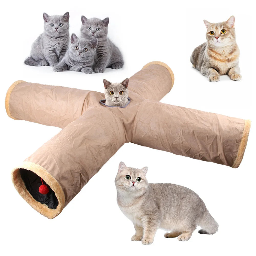 Foldable Suede Cat Tunnel – Porous Interactive Tube for Pet Entertainment