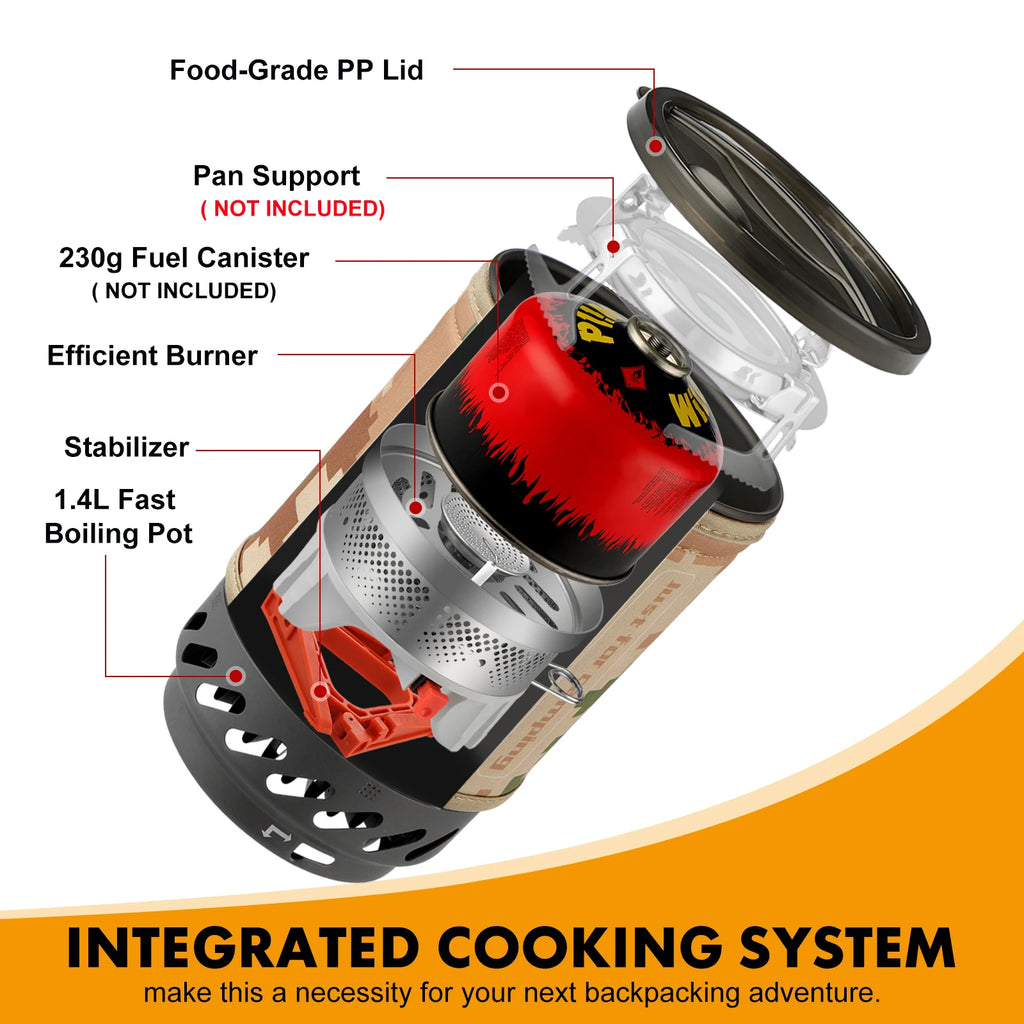 Portable Backpacking Stove – 1.4L Propane Cooking System for Camping