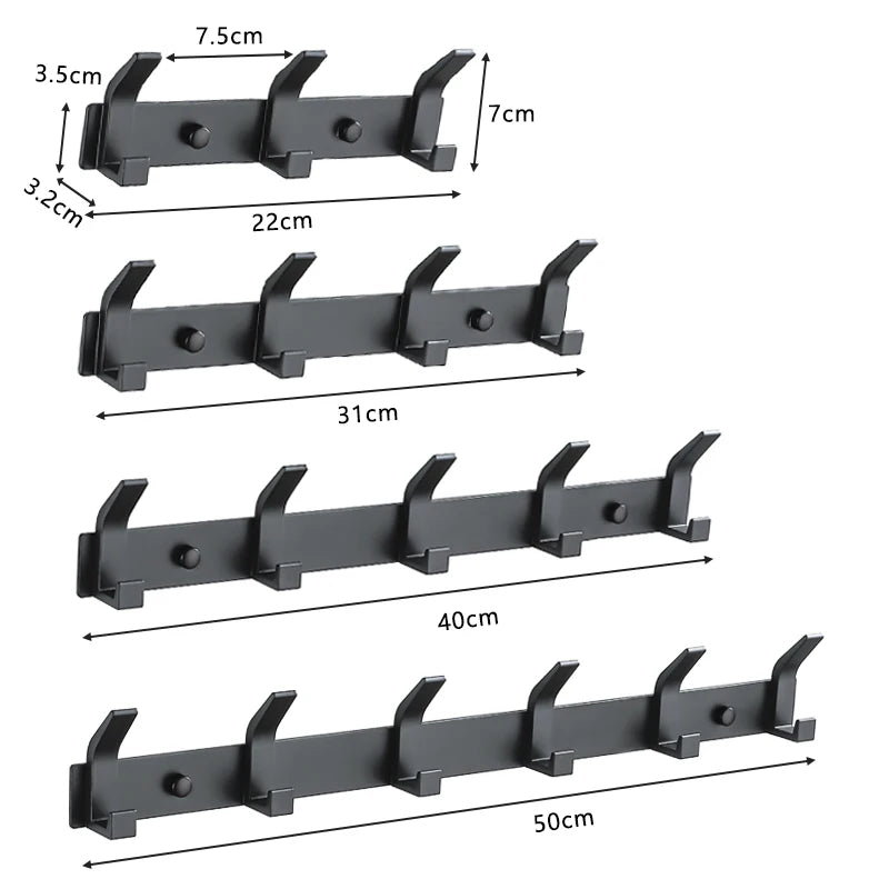 Modern Aluminum Wall Hooks – Black Towel Hanger for Bathroom and Coat Storage