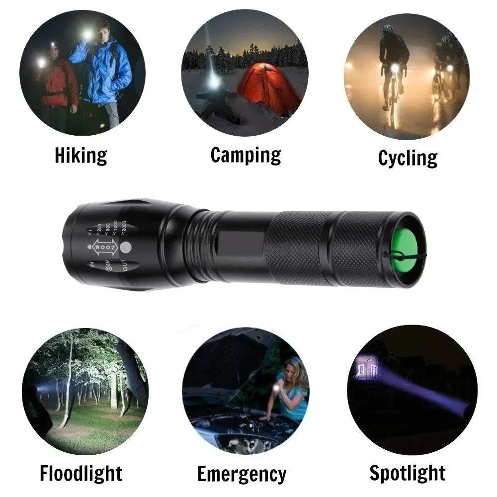 T6 LED Zoomable Flashlight – Waterproof Aluminum Torch for Camping