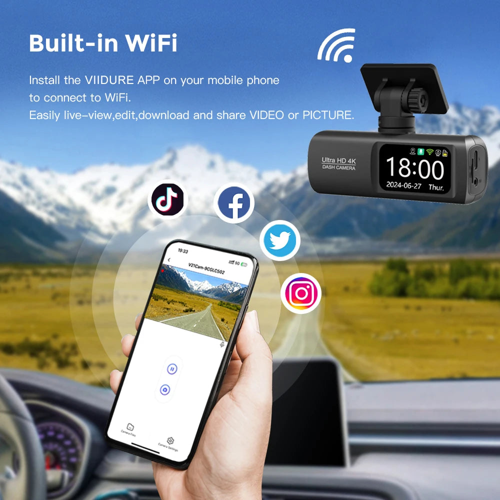 4K Dual Dash Cam – GPS WiFi Driving Recorder for Car Security