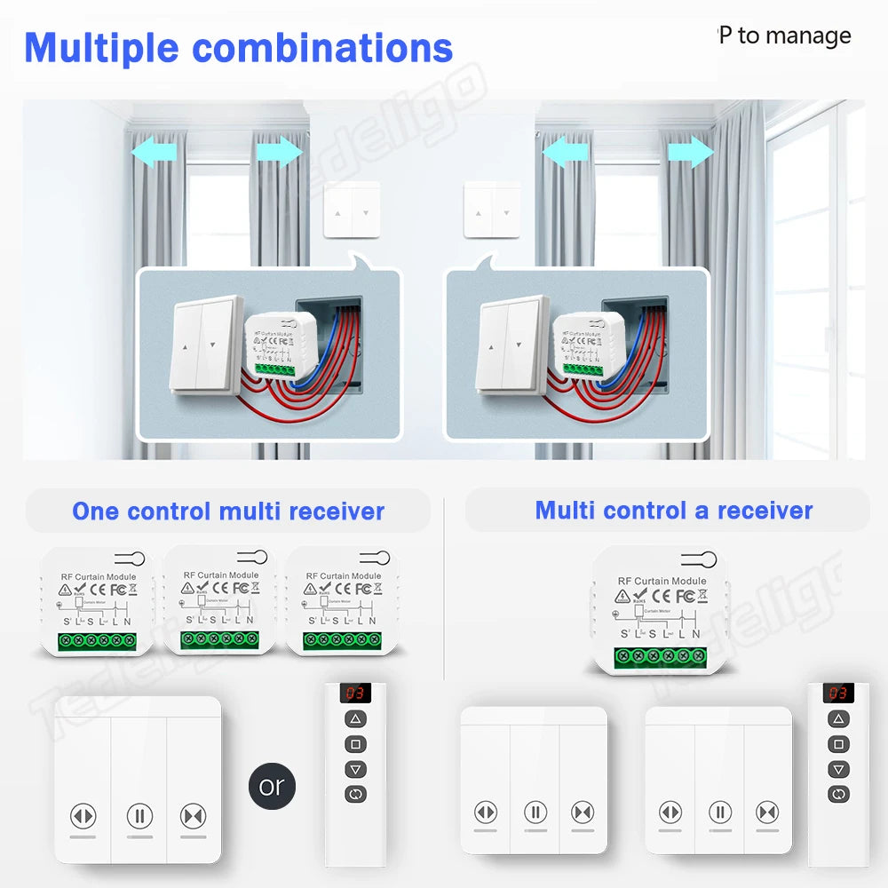 RF Curtain Switch Module – Wireless Remote Control for Motorized Roller Blinds
