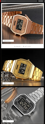 Retro LED Digital Watch – Stainless Steel Wristwatch for Men