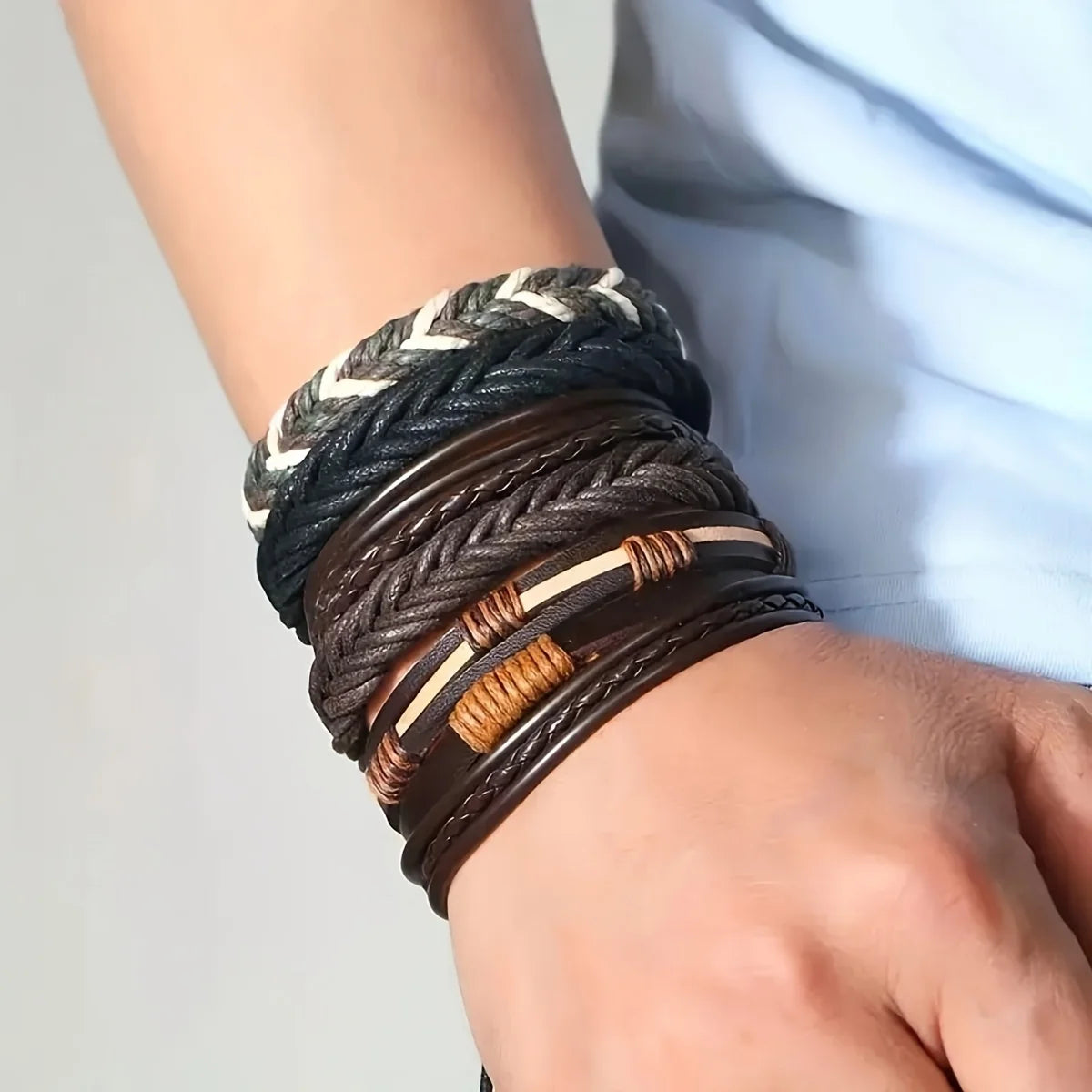 Braided Leather Bead Bracelets – Ethnic Tribal Wristbands for Men Women