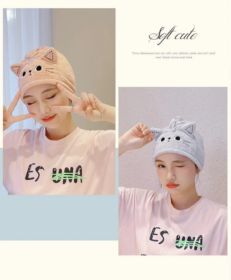 Microfiber Cat Ear Hair Towel – Quick Dry Absorbent Turban for Bath and Shower