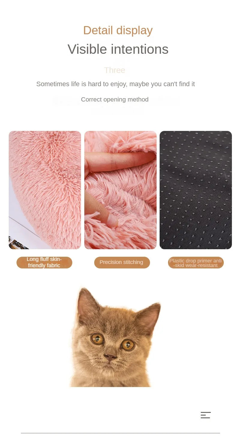 Plush Round Pet Bed – Warm Detachable Washable Nest for Cats and Small Dogs