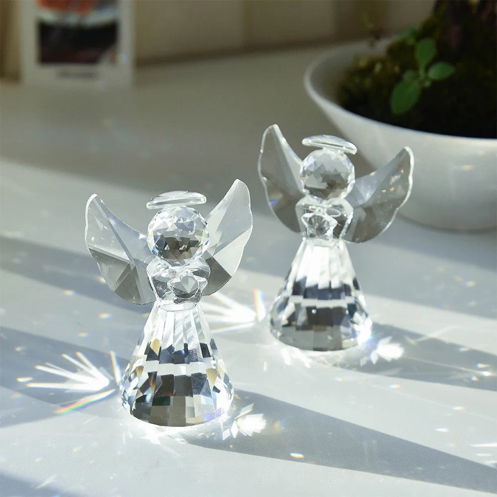 Clear Crystal Angel Statue – Decorative Glass Figurine for Home Decor Gift
