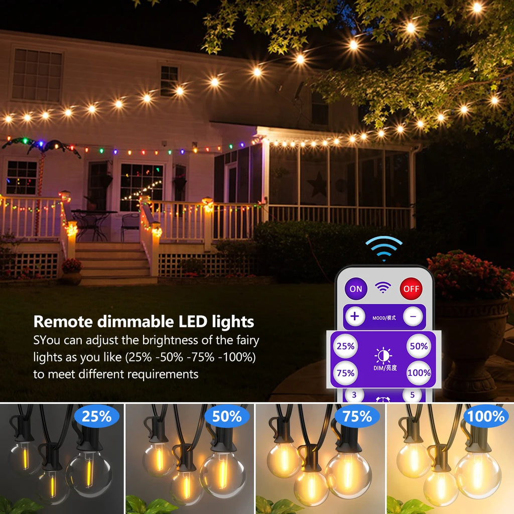 G40 Solar LED String Lights – Weatherproof Shatterproof Decor for Patio
