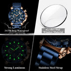 Stainless Steel Chronograph Watch – Luminous Waterproof Quartz for Men