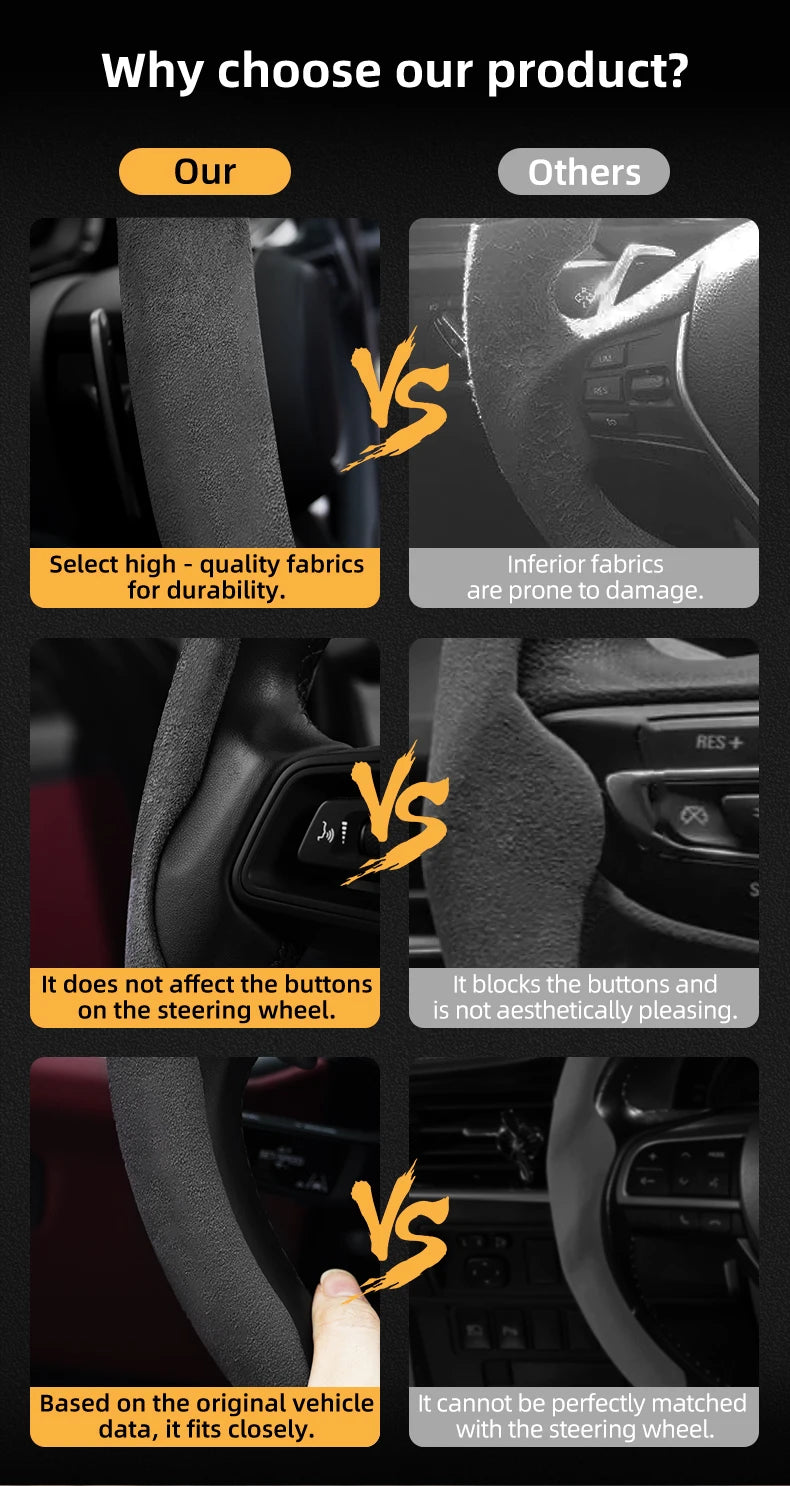 Suede Steering Wheel Cover – Anti-Slip Segmented Grip for Peugeot Vehicles