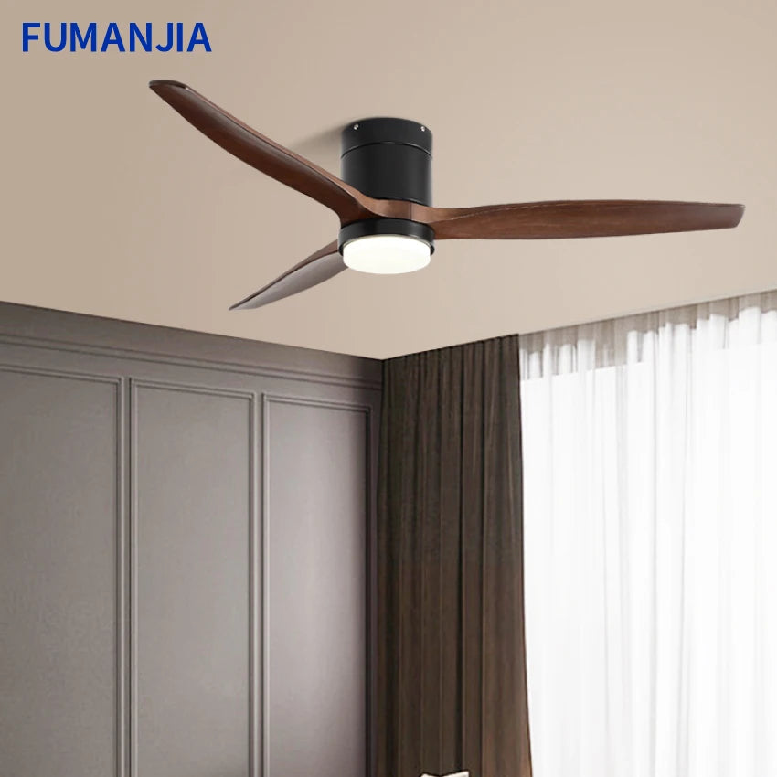 Solid Wood Ceiling Fan – 42/52 Inch LED Light for Living Room Dining