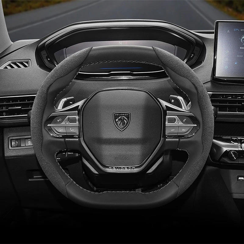Suede Steering Wheel Cover – Anti-Slip Segmented Grip for Peugeot Vehicles