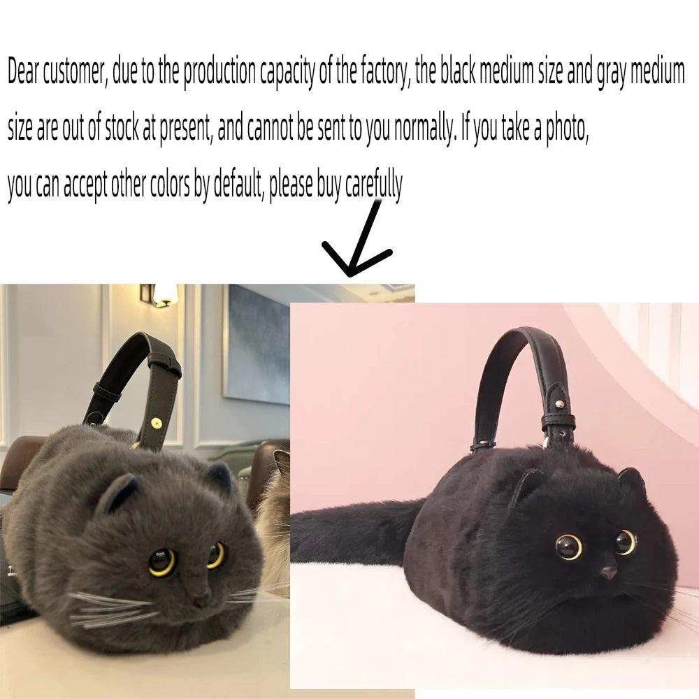 Plush Cat Shoulder Bag – Cute Winter Messenger Purse for Women