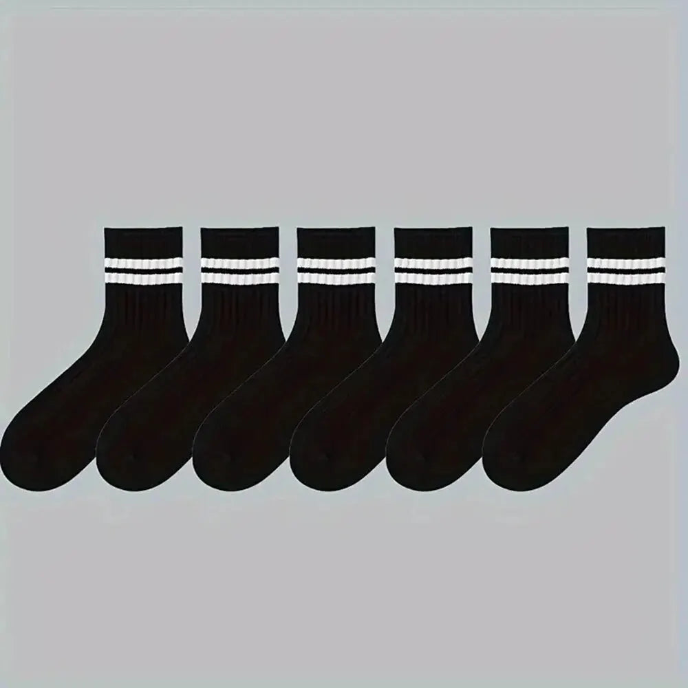 Striped Mid Tube Socks – Breathable Cotton Casual Footwear for Men