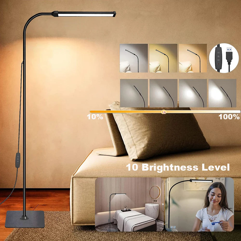 Dimmable LED Floor Lamp – Adjustable Gooseneck Stand for Reading and Office