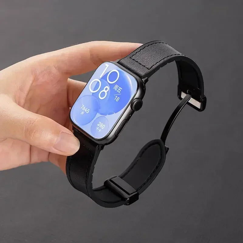 Leather Silicone Hybrid Strap – Breathable Magnetic Band for Huawei Watch Fit