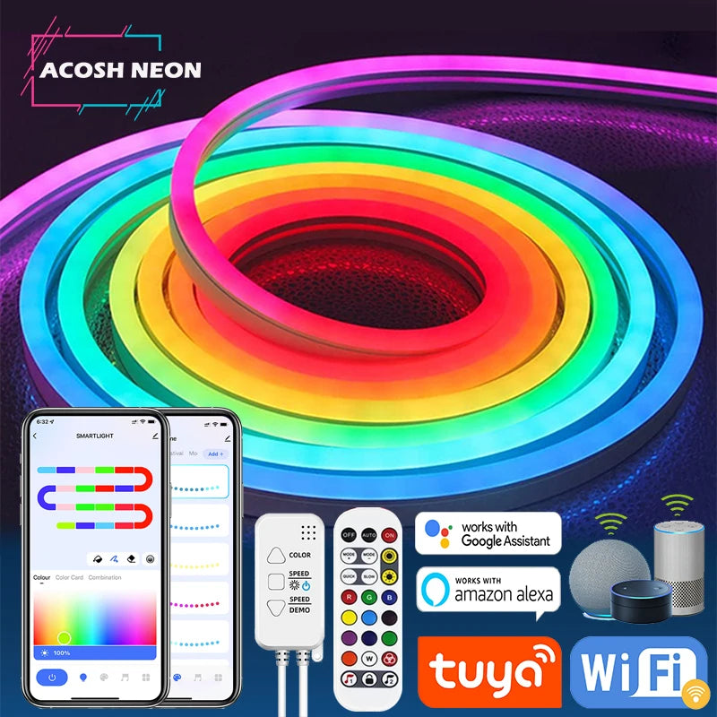 RGBIC Silicone Neon LED Strip – Music Sync Lighting for Room Decor