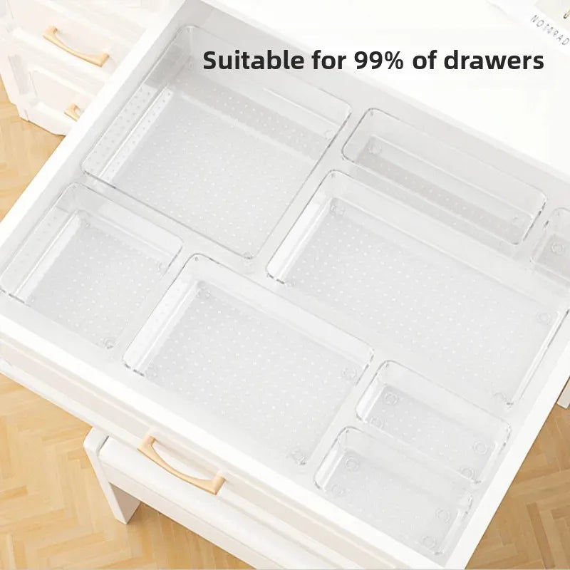 Transparent Cosmetic Organizer – Striped Plastic Drawer for Desk Storage