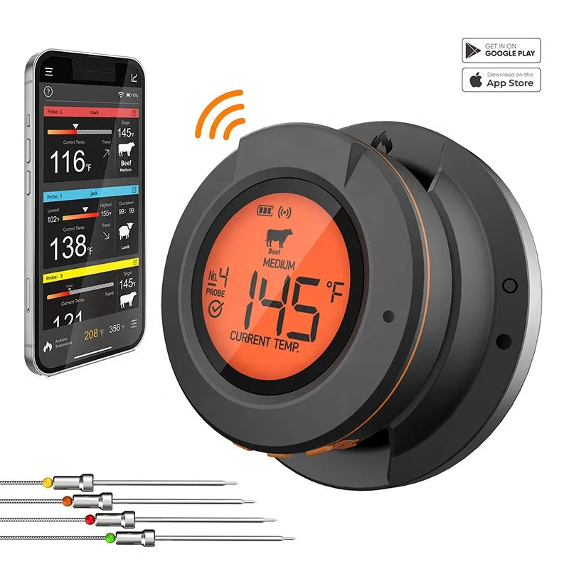 Wireless Meat Thermometer – Bluetooth App-Controlled for BBQ Grill and Smoker