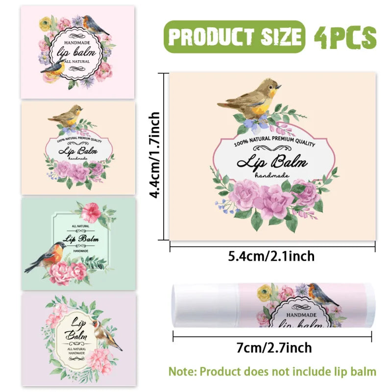Floral Lip Balm Labels – Self-Adhesive Stickers for Homemade Cosmetics