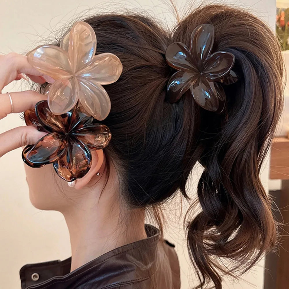 Laser Mermaid Flower Hair Clip – 8cm Large Plastic Claw for Women