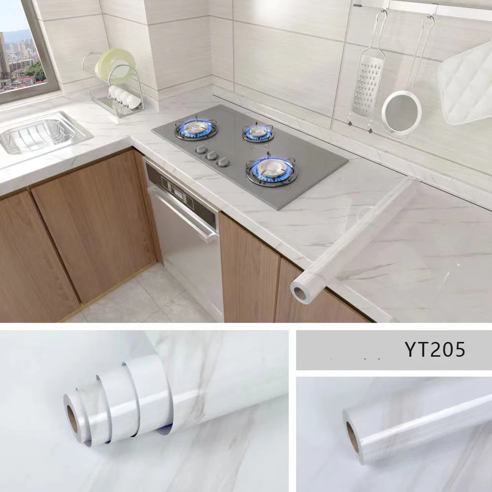 Marble Adhesive Wallpaper – Oil-Proof Film for Kitchen Countertop Renovation