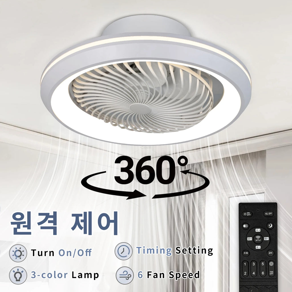 Enclosed Circular Ceiling Fan Light – Remote Controlled for Bedroom Living Room