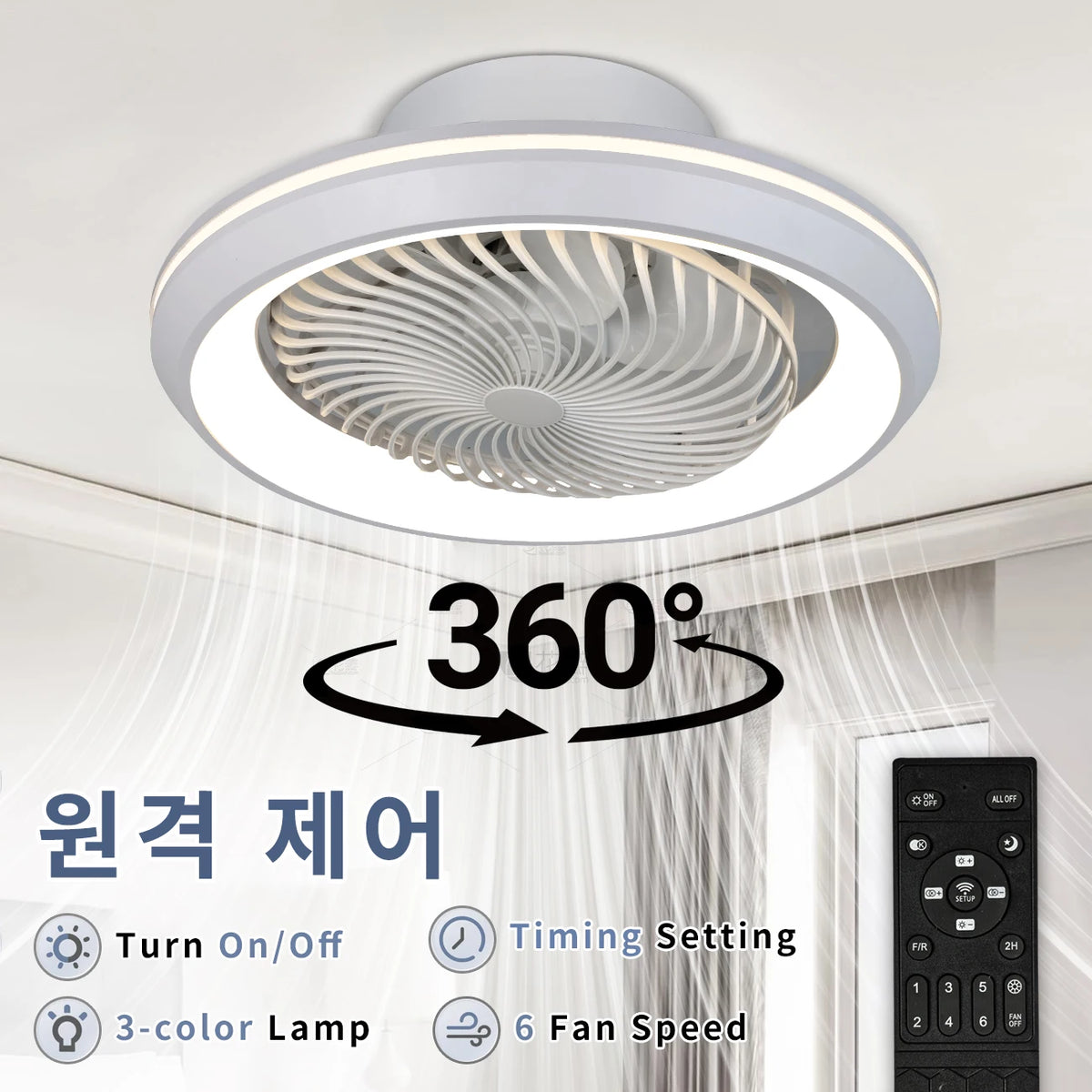 Enclosed Circular Ceiling Fan Light – Remote Controlled for Bedroom Living Room