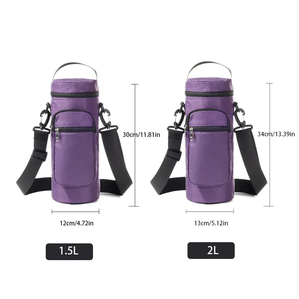 Insulated Oxford Water Bottle Bag – 1L/2L Pouch for Hiking and Summer Travel