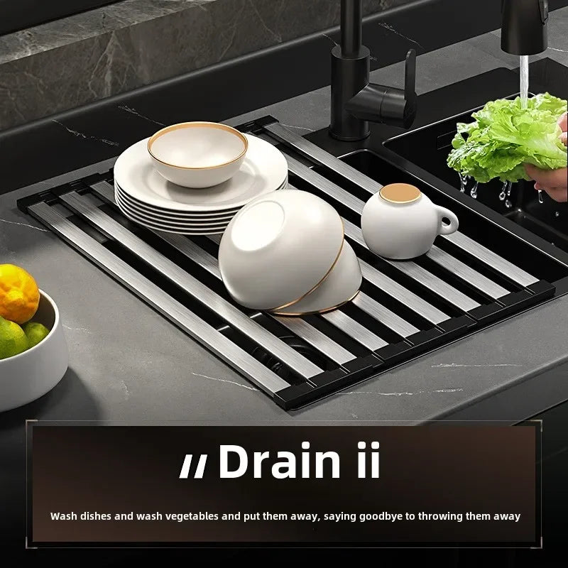 Stainless Steel Roll Up Drain Rack – Foldable Kitchen Dish Drying Basket
