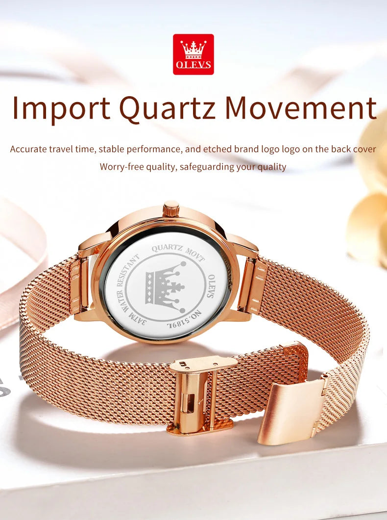 Quartz Women's Watch – Milanese Mesh Band with Diamond Accents for Daily Wear