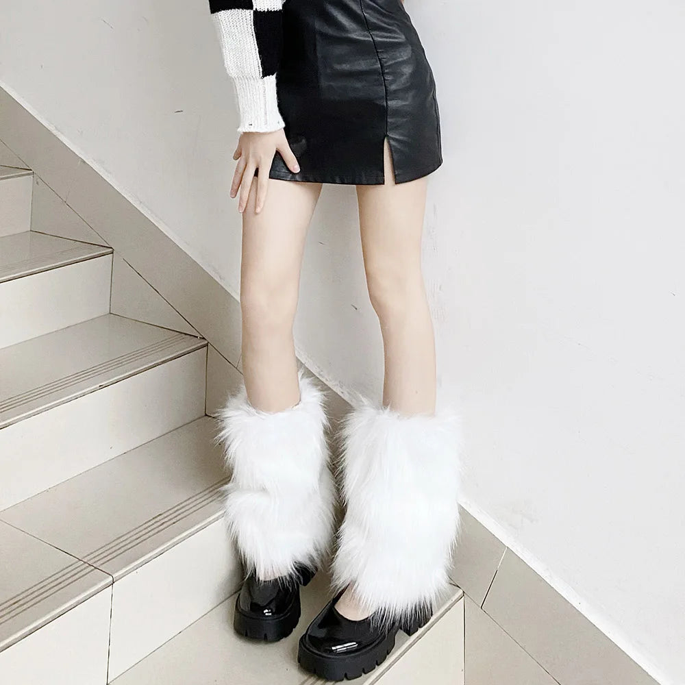 Faux Fur Leg Warmers – Lolita Harajuku Style Boot Covers for Winter Cosplay